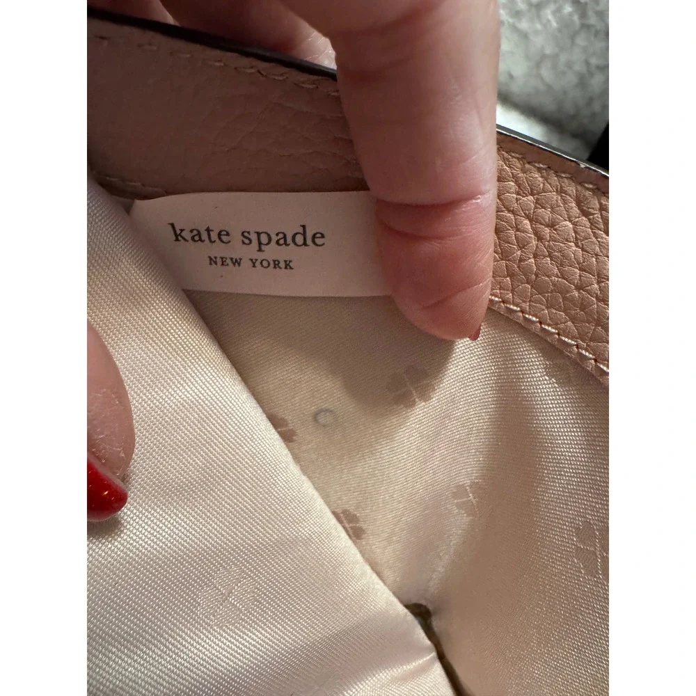 Kate Spade New York Small Pebbled Leather Tri-Fold Wallet Dusty Pink Rose Gold